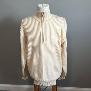 Barbour - Boatman Half Zip Sweater 100% Pure New Wool - Cream - Size Large